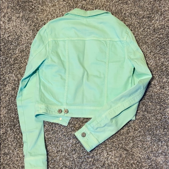 🍀3/$12🍀Juniors mint jean jacket,cropped, size XS - Picture 5 of 5